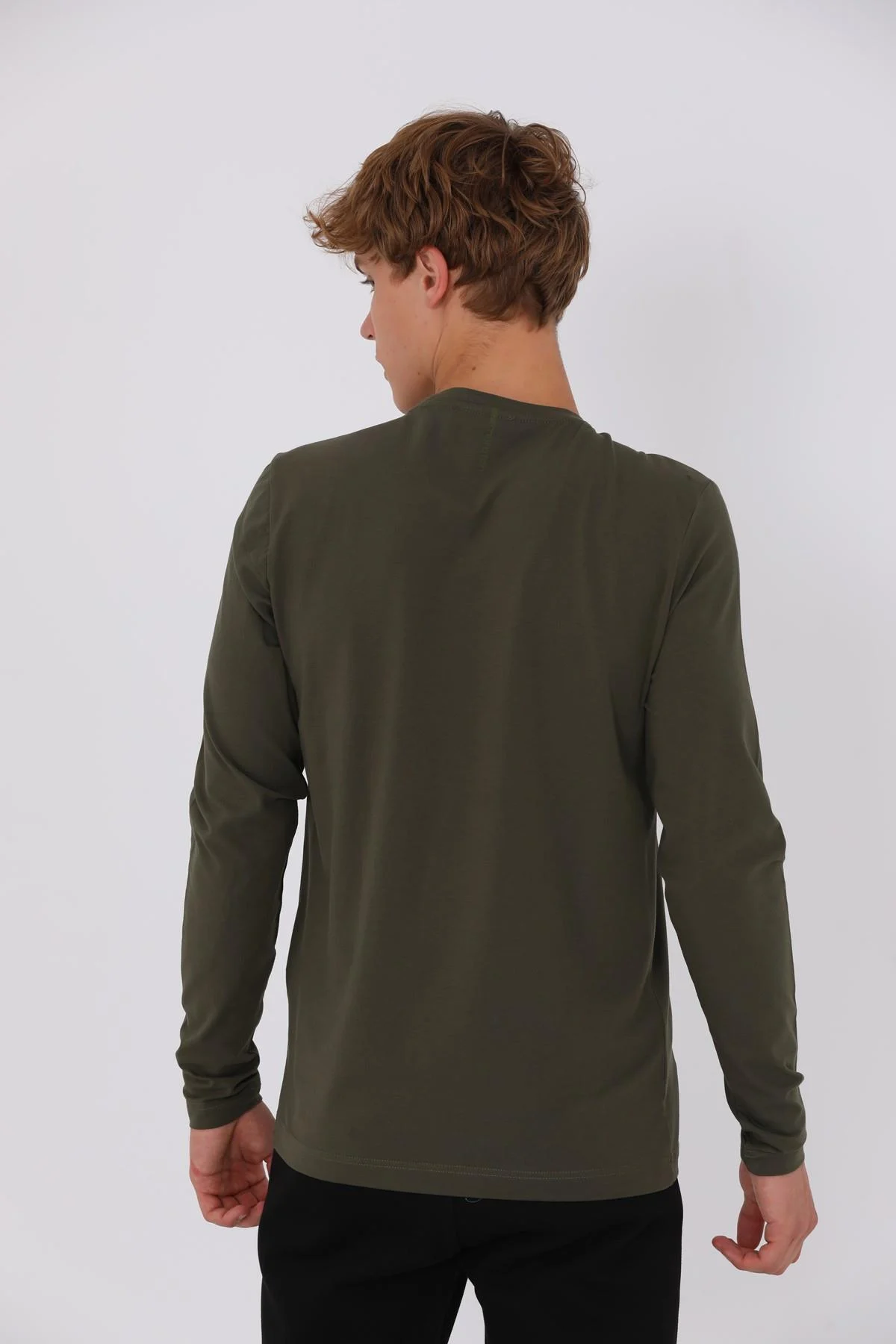 Maraton Regular Erkek Bisiklet Yaka Haki- Sweatshirt - 3