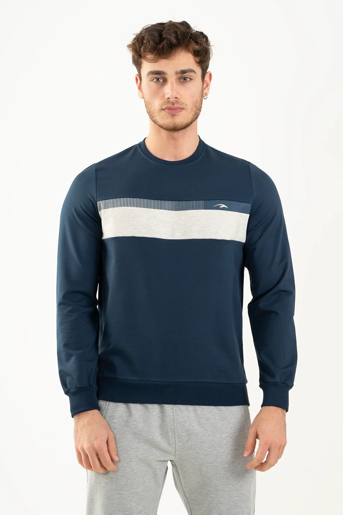 Maraton Regular Erkek Bisiklet Yaka Navymelanj Sweatshirt