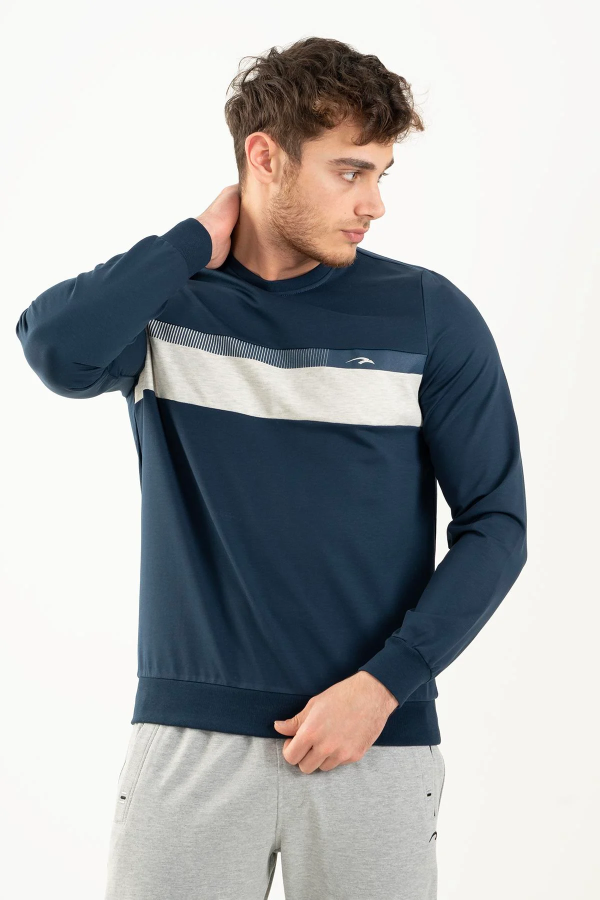 Maraton Regular Erkek Bisiklet Yaka Navymelanj Sweatshirt - 4