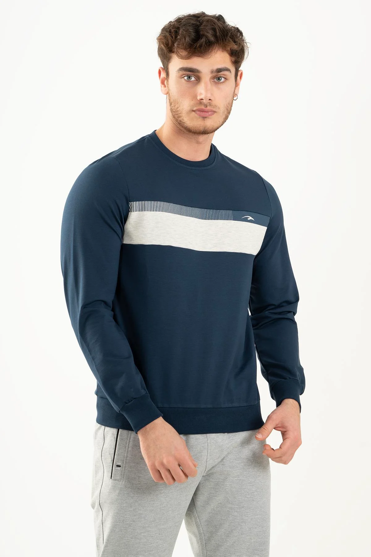 Maraton Regular Erkek Bisiklet Yaka Navymelanj Sweatshirt - 5