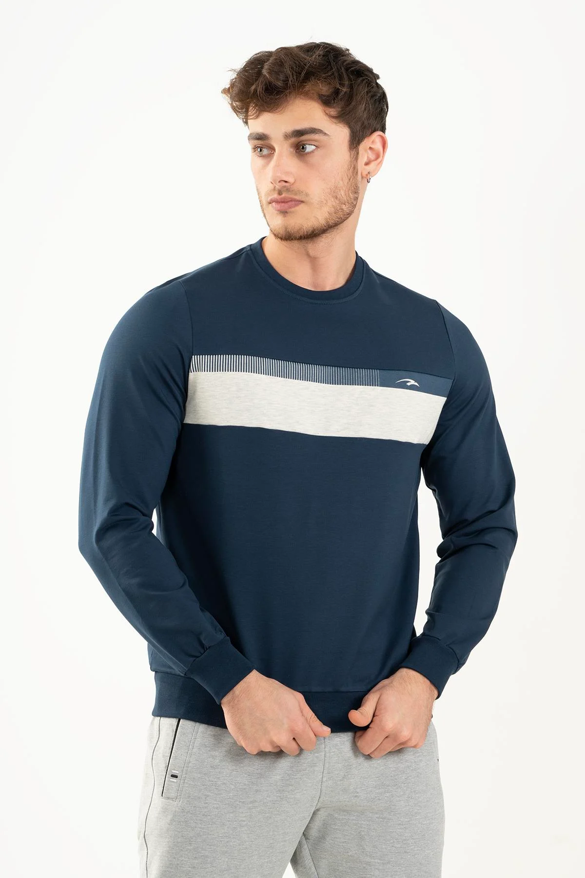 Maraton Regular Erkek Bisiklet Yaka Navymelanj Sweatshirt - 6