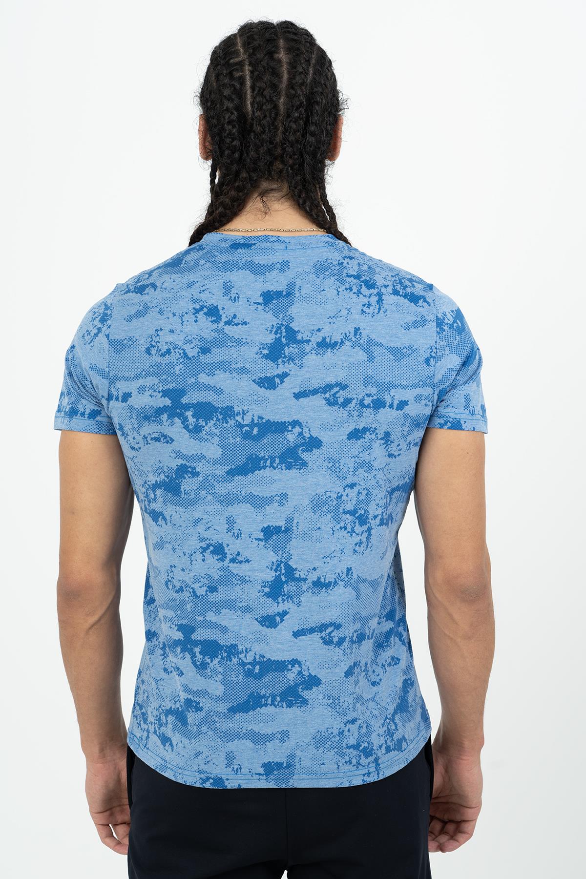 Maraton Regular Erkek Bisiklet Yaka Sisli Mavi T-shirt - 3