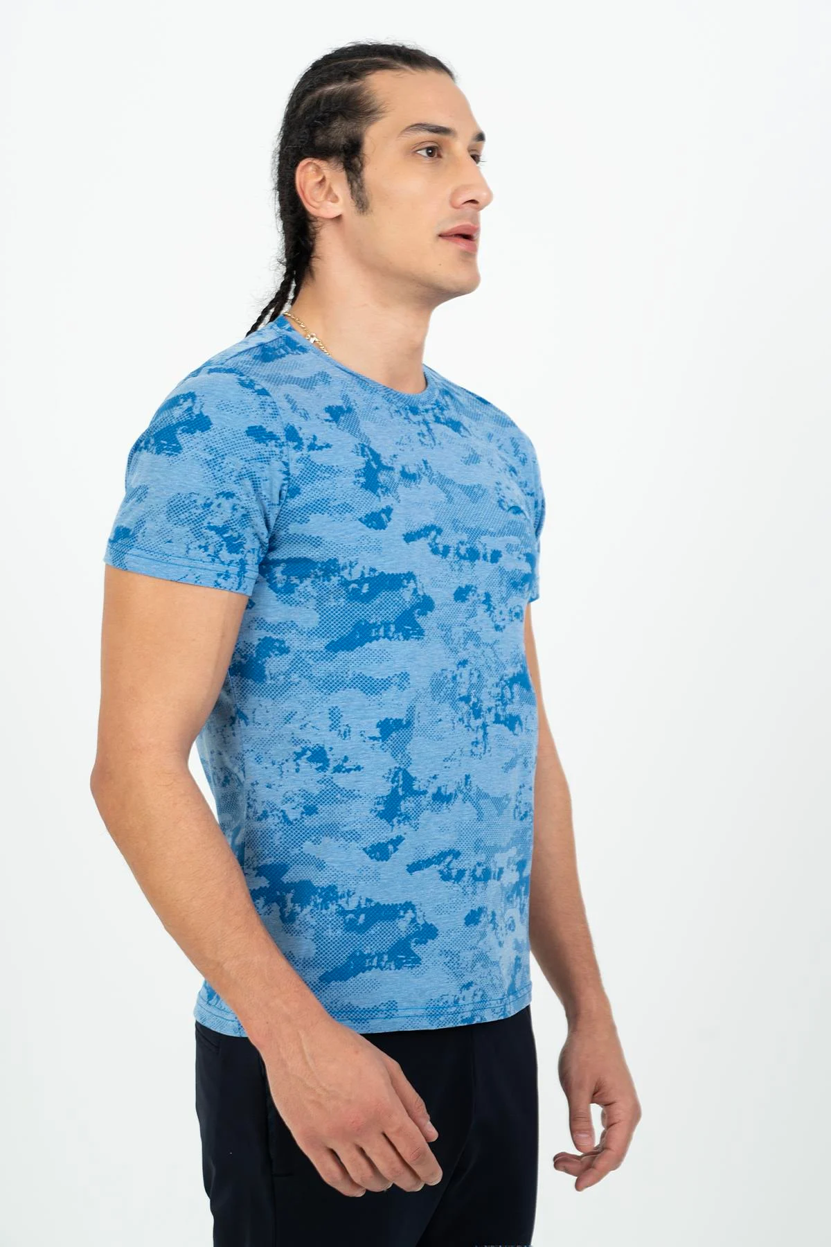 Maraton Regular Erkek Bisiklet Yaka Sisli Mavi T-shirt - 4