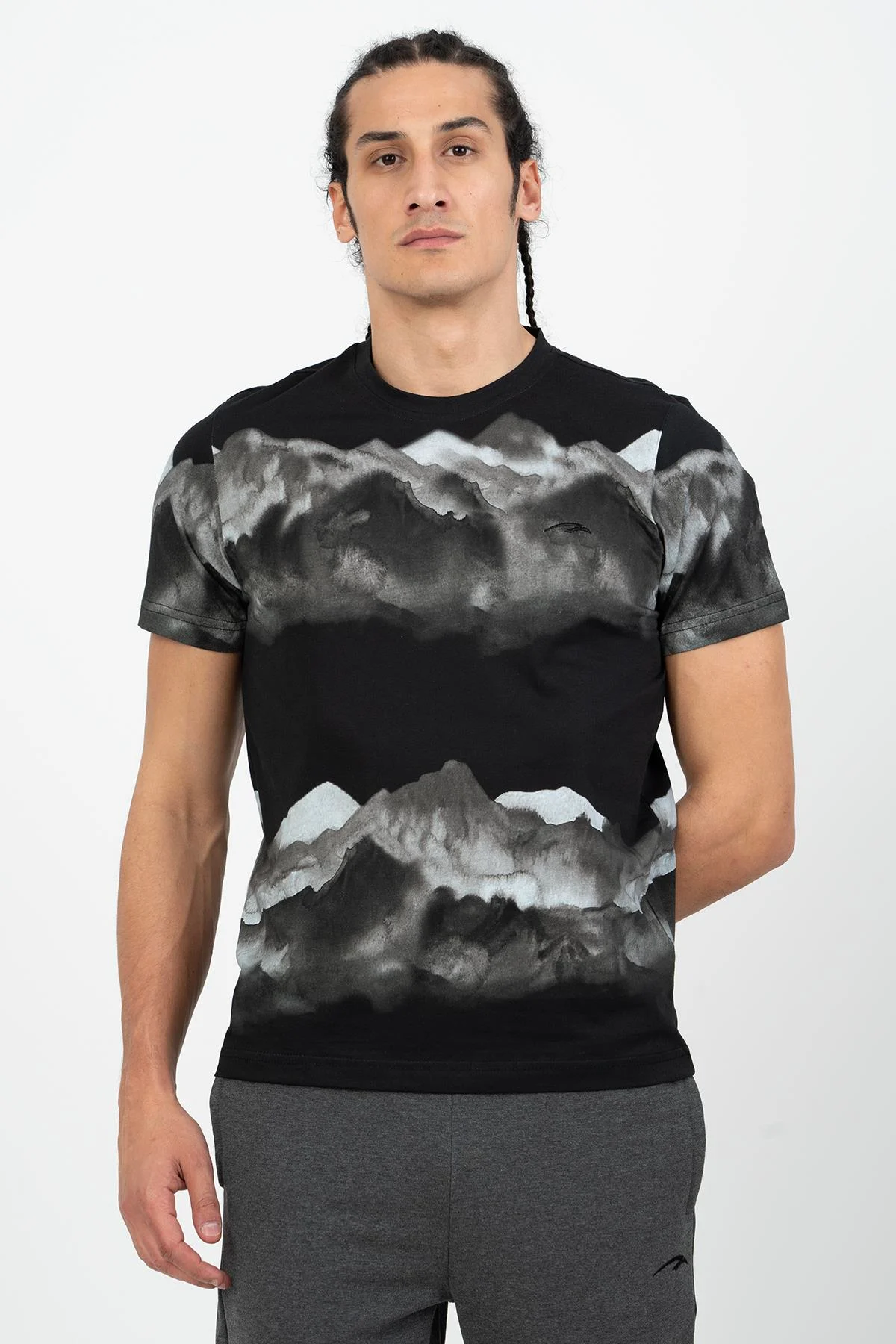 Maraton Regular Erkek Bisiklet Yaka Siyah-Gri T-shirt