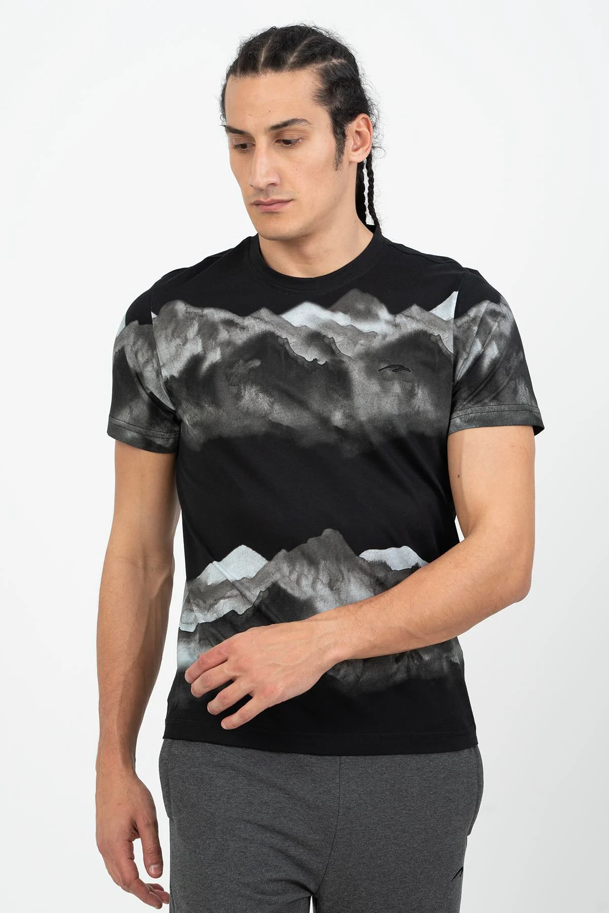 Maraton Regular Erkek Bisiklet Yaka Siyah-Gri T-shirt - 4