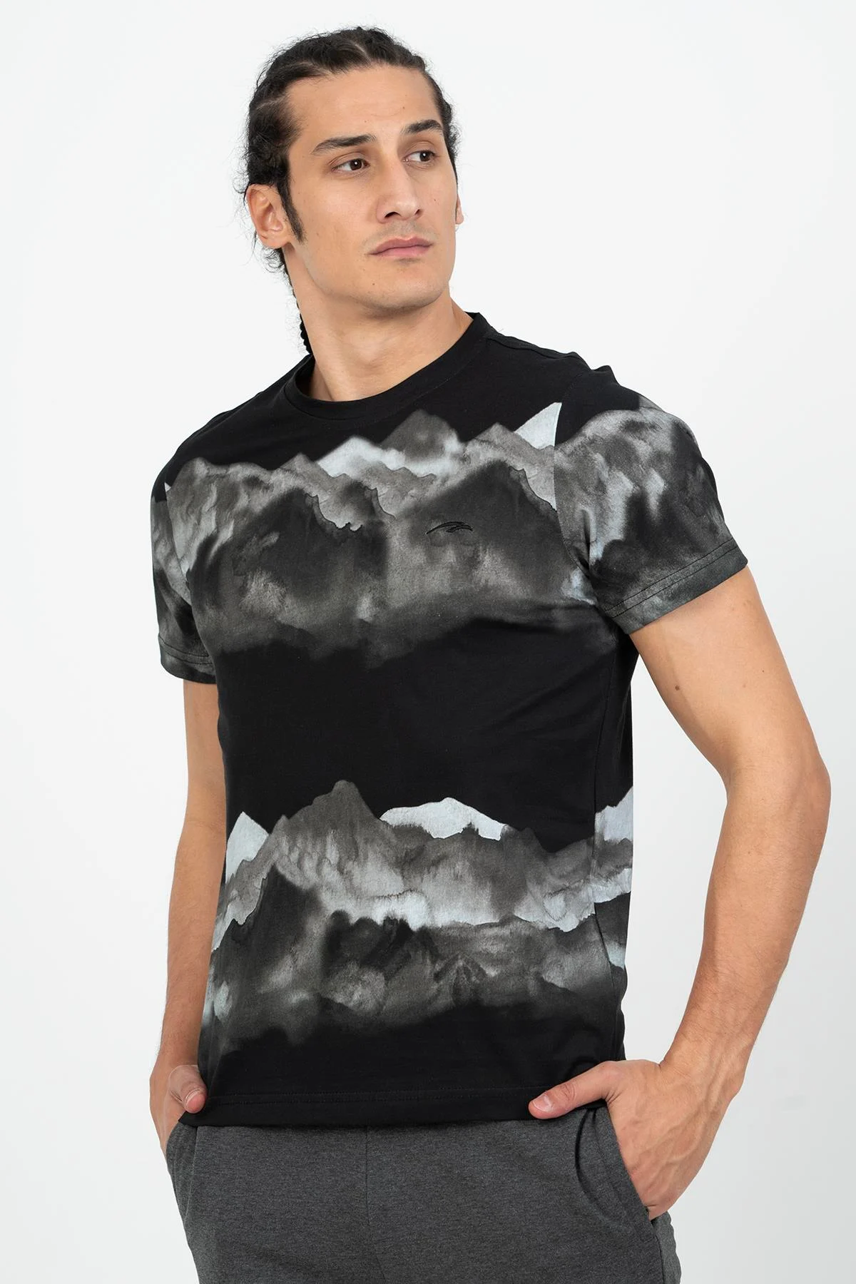 Maraton Regular Erkek Bisiklet Yaka Siyah-Gri T-shirt - 5