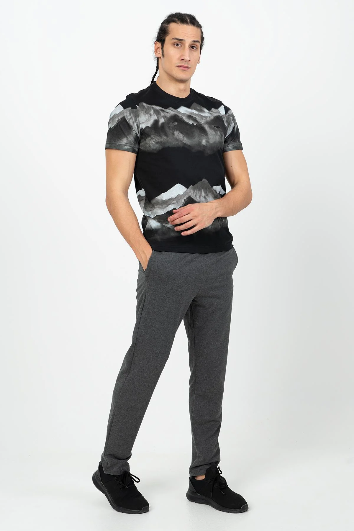 Maraton Regular Erkek Bisiklet Yaka Siyah-Gri T-shirt - 6