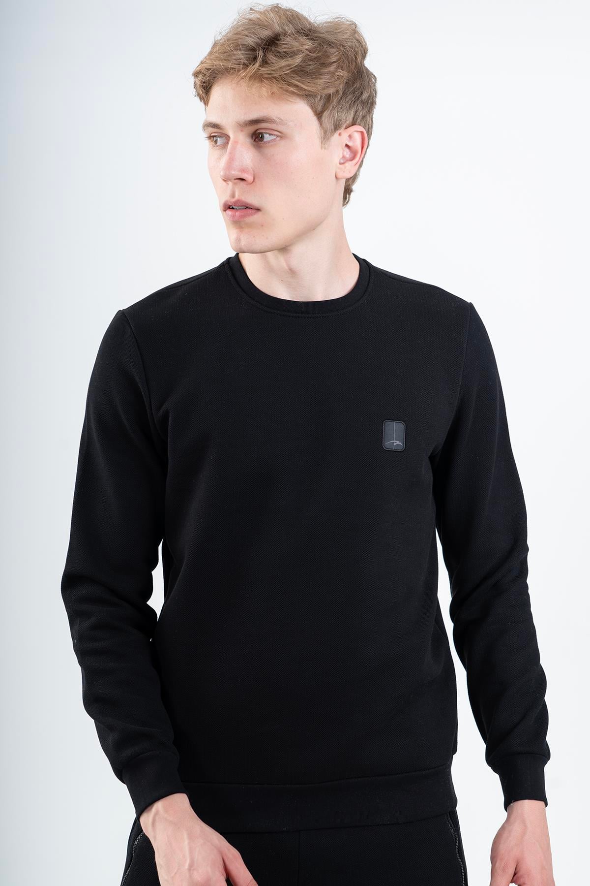 Maraton Regular Erkek Bisiklet Yaka Siyah- Sweatshirt