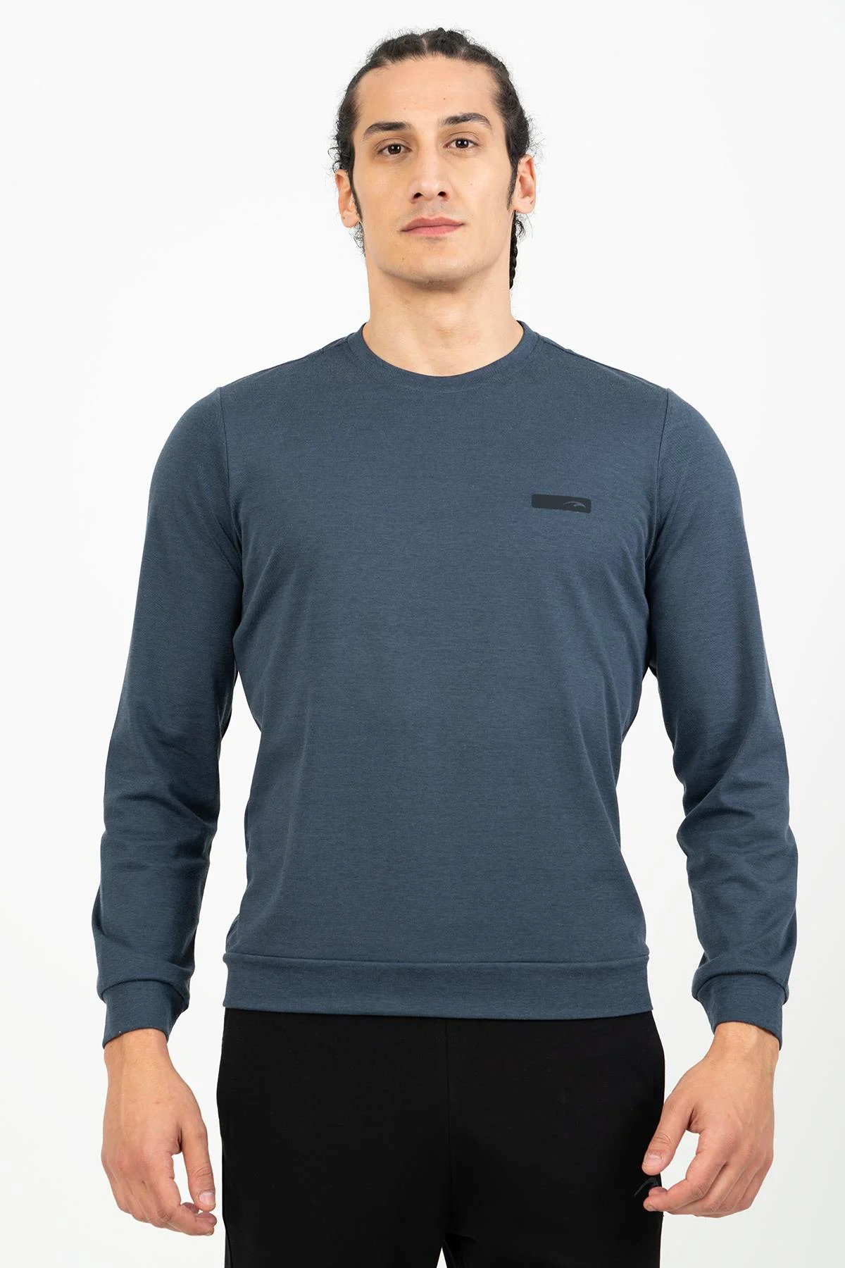 Maraton Regular Erkek Bisiklet Yaka Siyahmelanj Sweatshirt