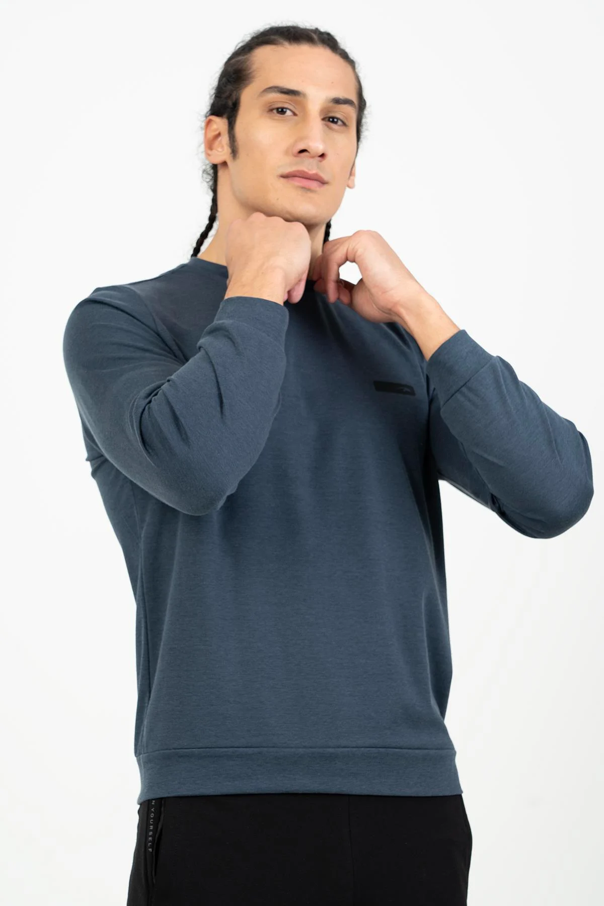 Maraton Regular Erkek Bisiklet Yaka Siyahmelanj Sweatshirt - 4