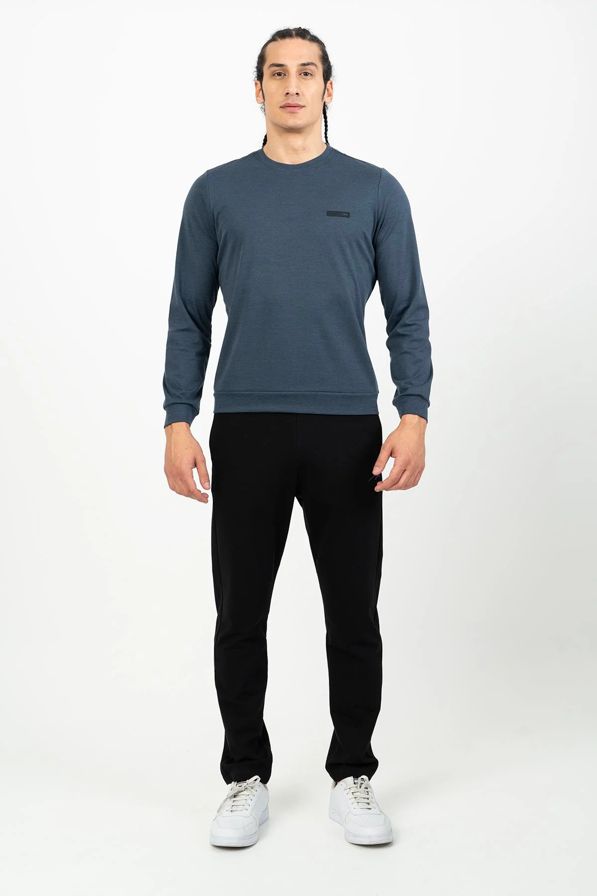 Maraton Regular Erkek Bisiklet Yaka Siyahmelanj Sweatshirt - 5