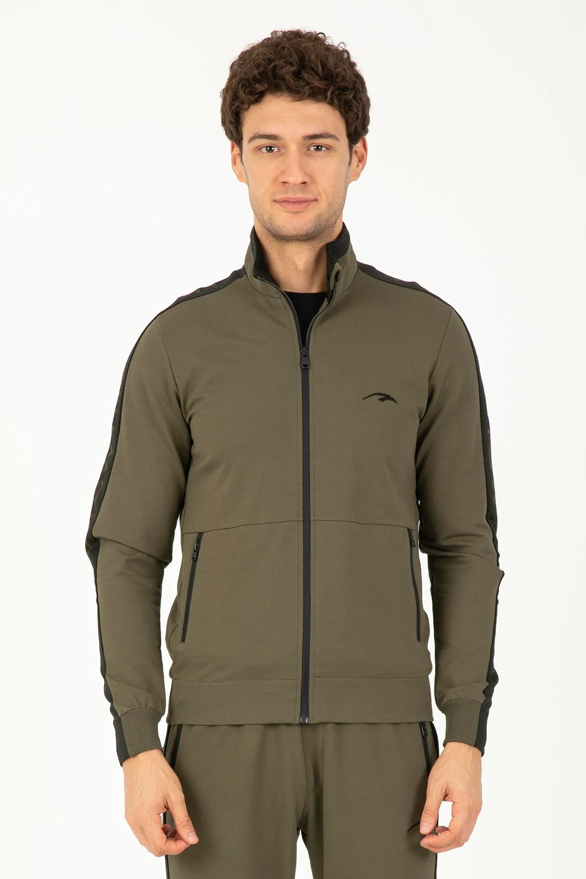 Maraton Regular Erkek Dik Yaka Açık Haki- Eşofman Üstü