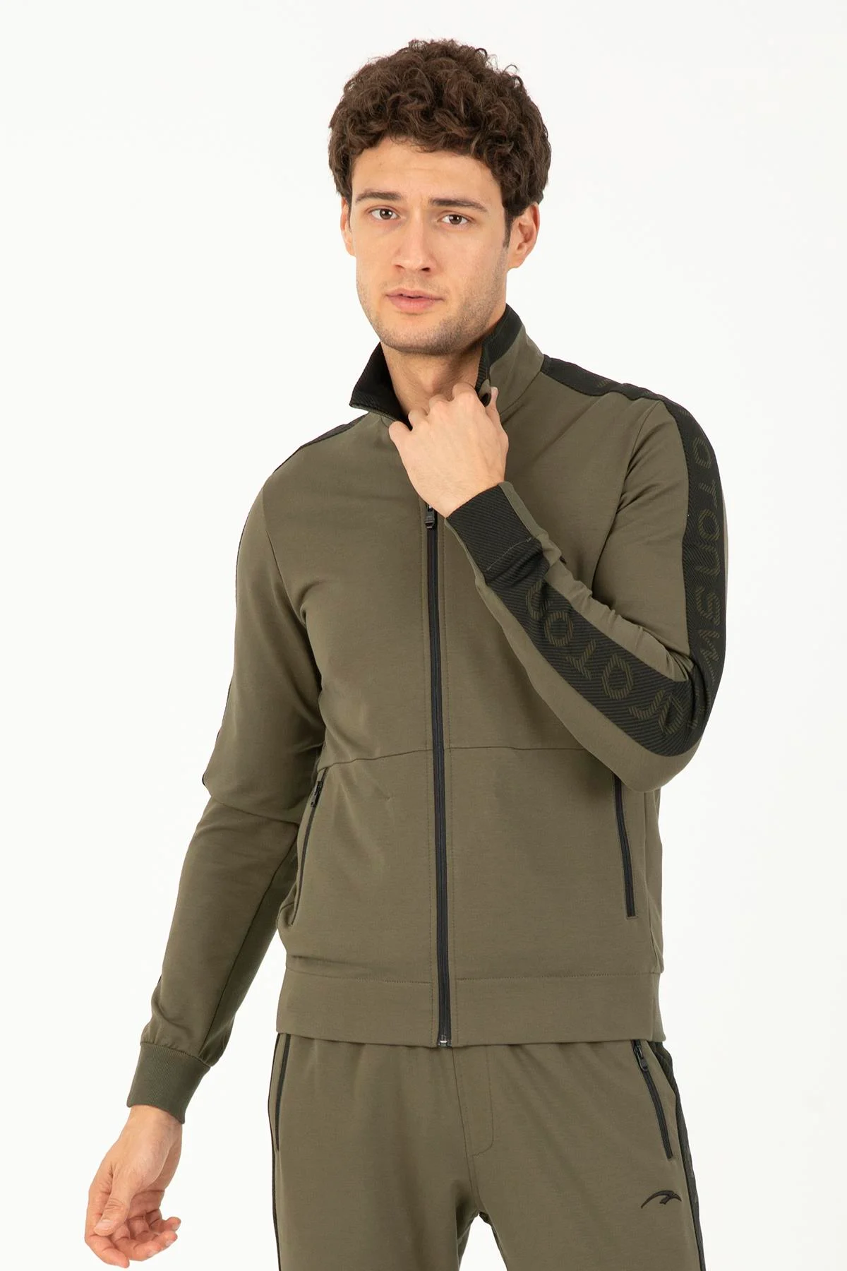 Maraton Regular Erkek Dik Yaka Açık Haki- Eşofman Üstü - 4