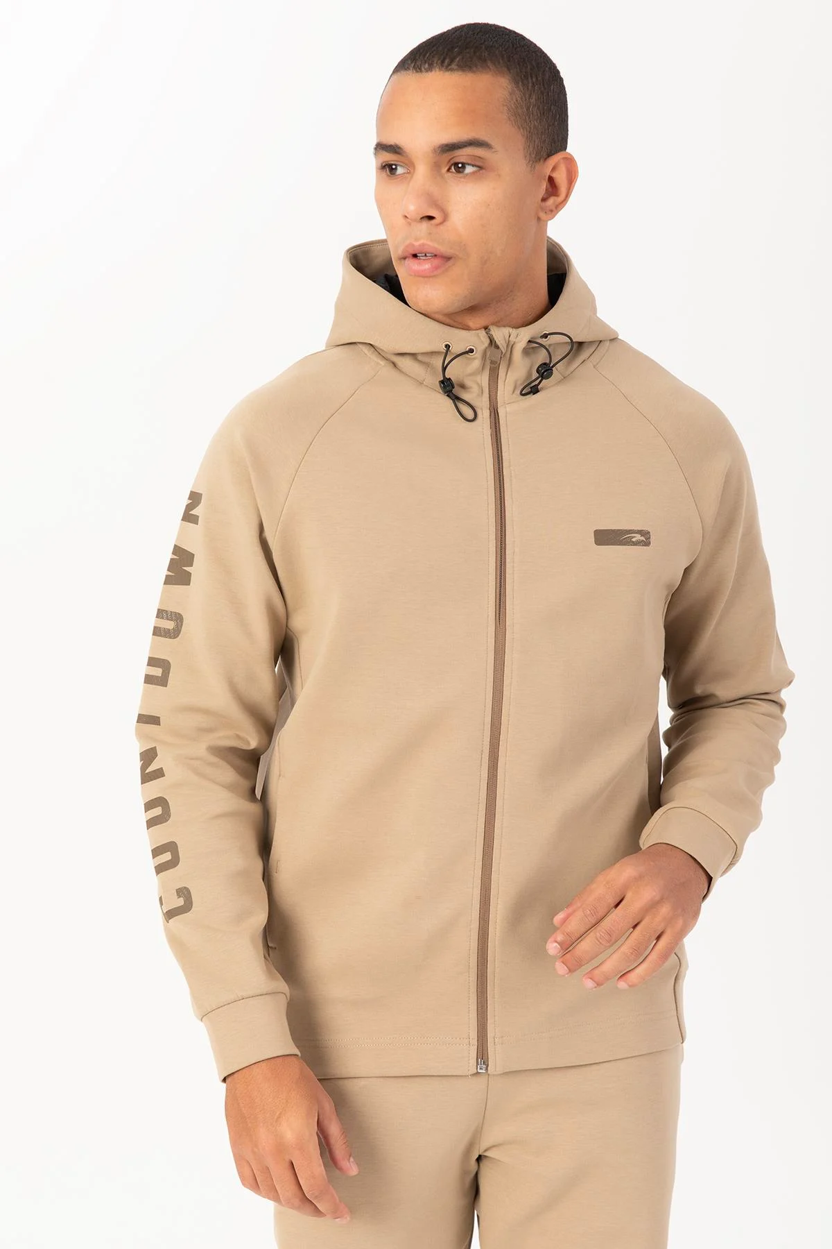 Maraton Regular Erkek Dik Yaka Açık Vizon Eşofman Üstü