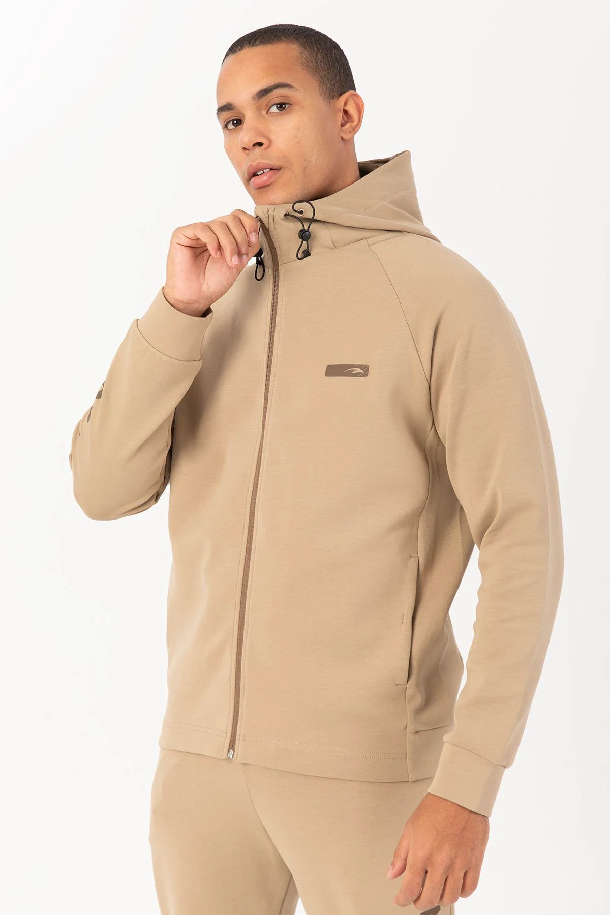 Maraton Regular Erkek Dik Yaka Açık Vizon Eşofman Üstü - 4