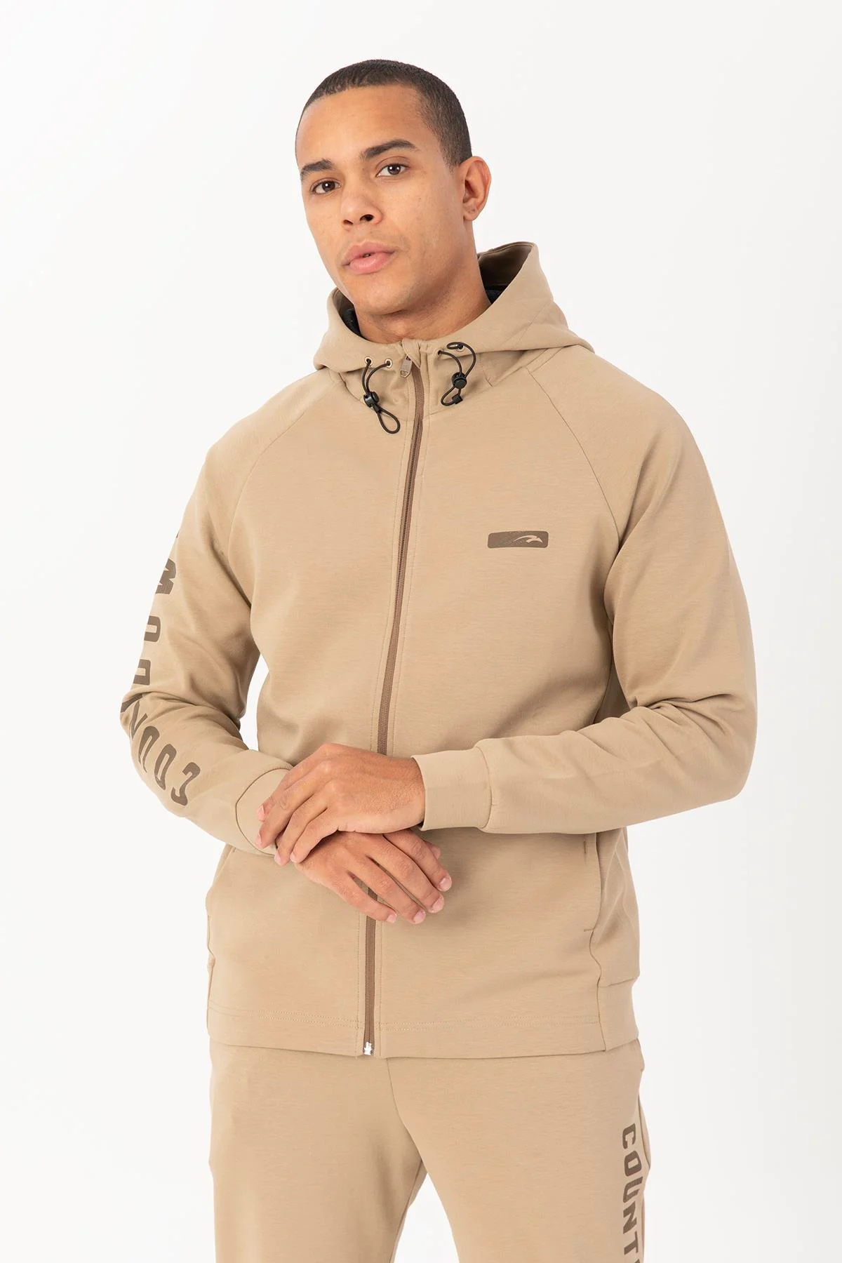 Maraton Regular Erkek Dik Yaka Açık Vizon Eşofman Üstü - 5