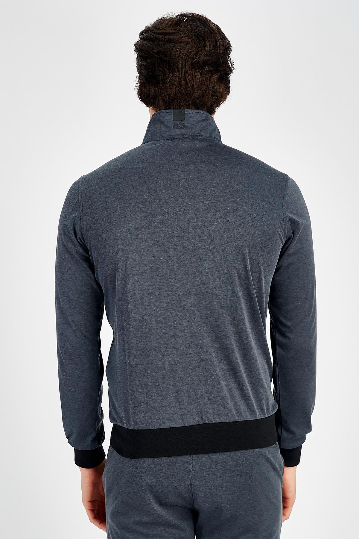 Maraton Regular Erkek Dik Yaka Siyahmelanj Eşofman Üstü - 3
