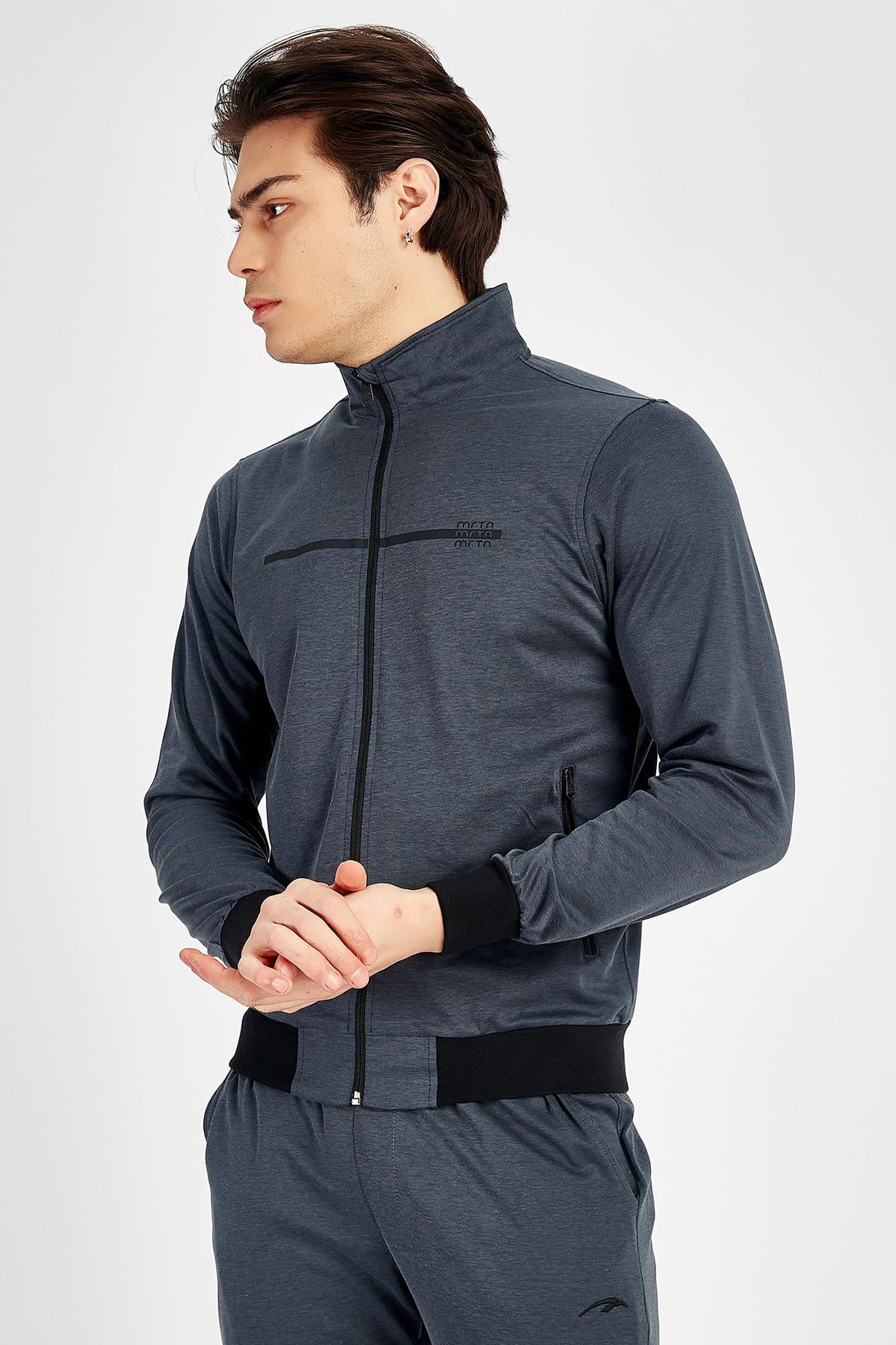 Maraton Regular Erkek Dik Yaka Siyahmelanj Eşofman Üstü - 5