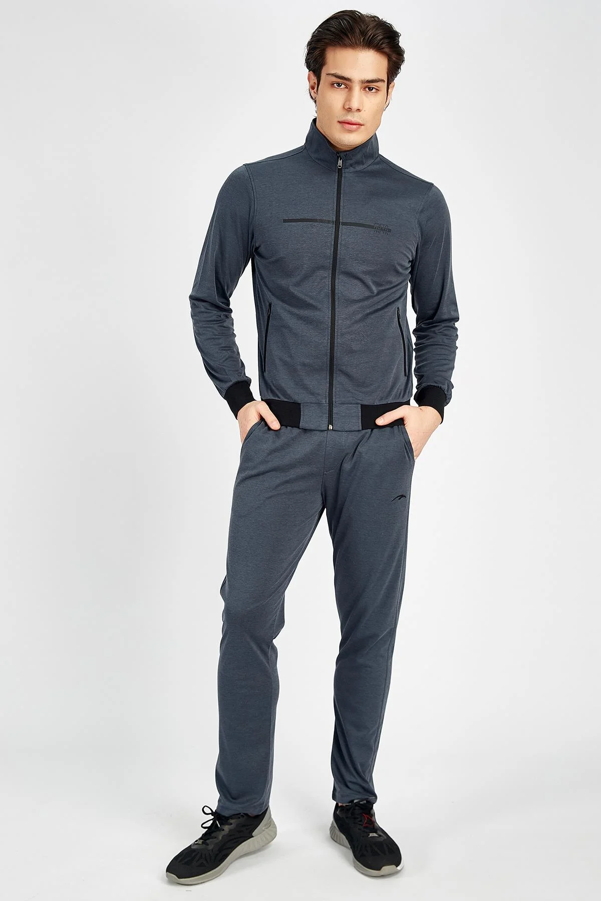 Maraton Regular Erkek Dik Yaka Siyahmelanj Eşofman Üstü - 6