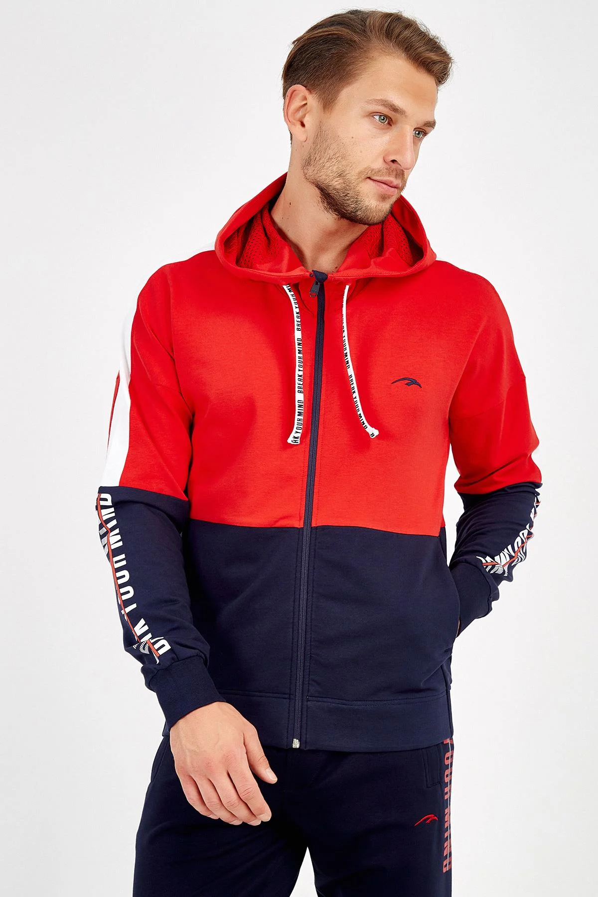 Maraton Regular Erkek Kapüşonlu Açık Lacivert Tracktop