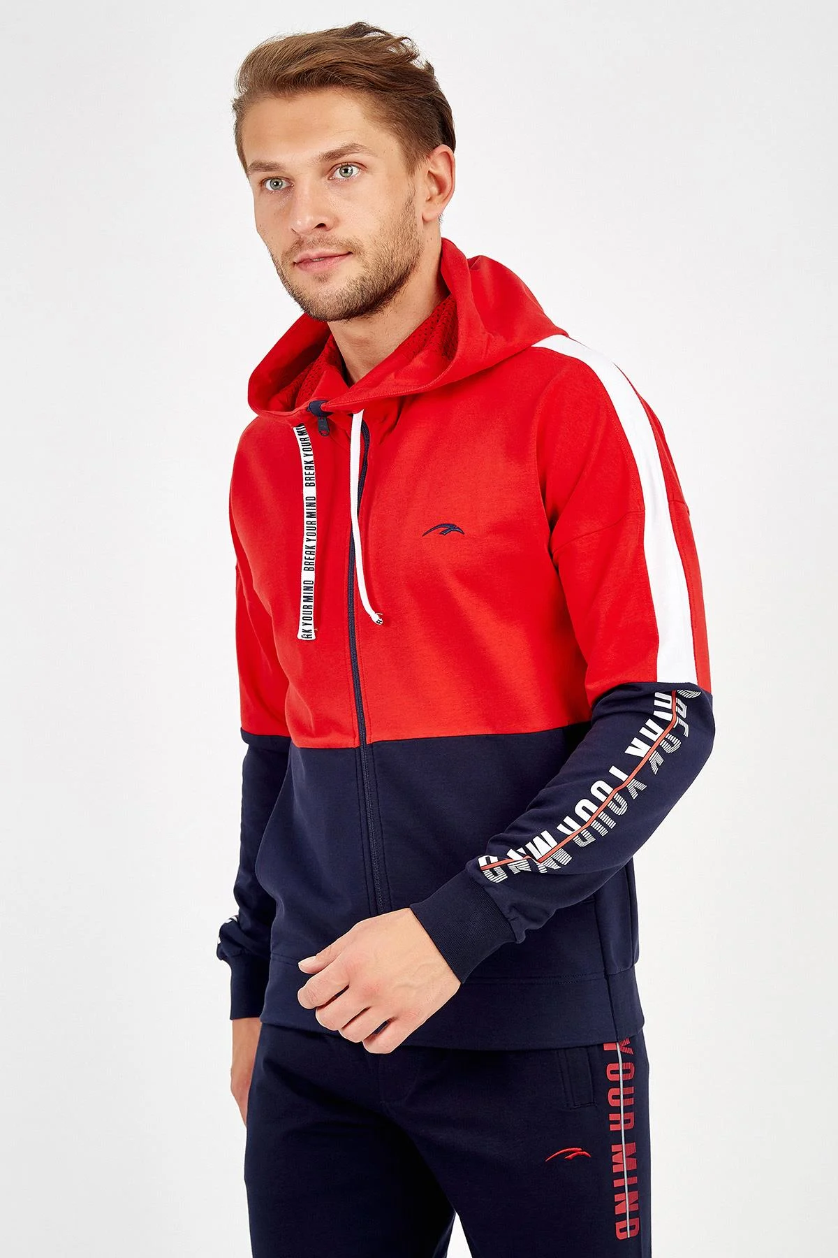 Maraton Regular Erkek Kapüşonlu Açık Lacivert Tracktop - 4