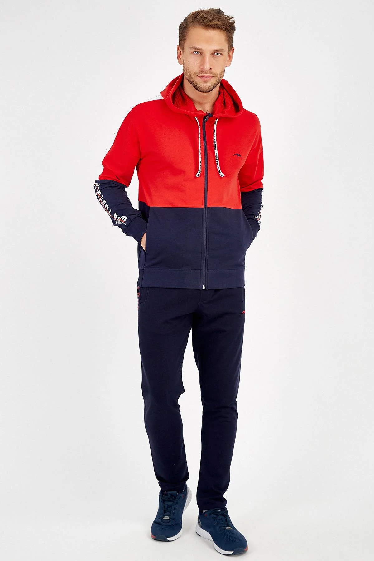 Maraton Regular Erkek Kapüşonlu Açık Lacivert Tracktop - 5