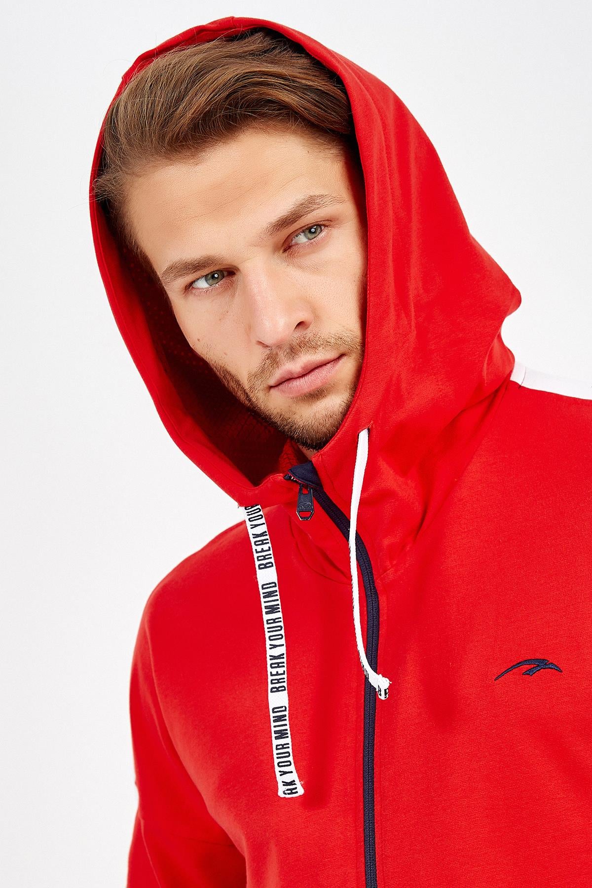 Maraton Regular Erkek Kapüşonlu Açık Lacivert Tracktop - 6