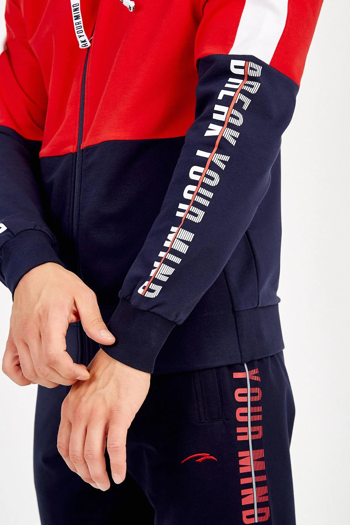 Maraton Regular Erkek Kapüşonlu Açık Lacivert Tracktop - 7