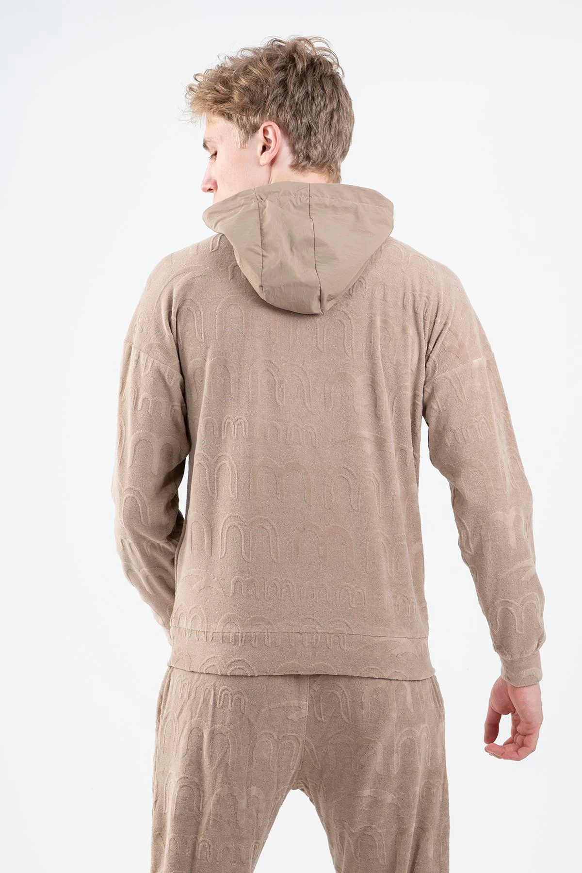 Maraton Regular Erkek Kapüşonlu Açık Vizon Sweatshirt - 3