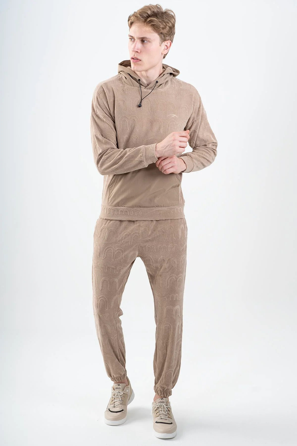 Maraton Regular Erkek Kapüşonlu Açık Vizon Sweatshirt - 5