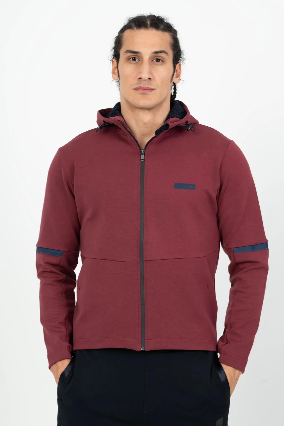 Maraton Regular Erkek Kapüşonlu Bordo Eşofman Üstü