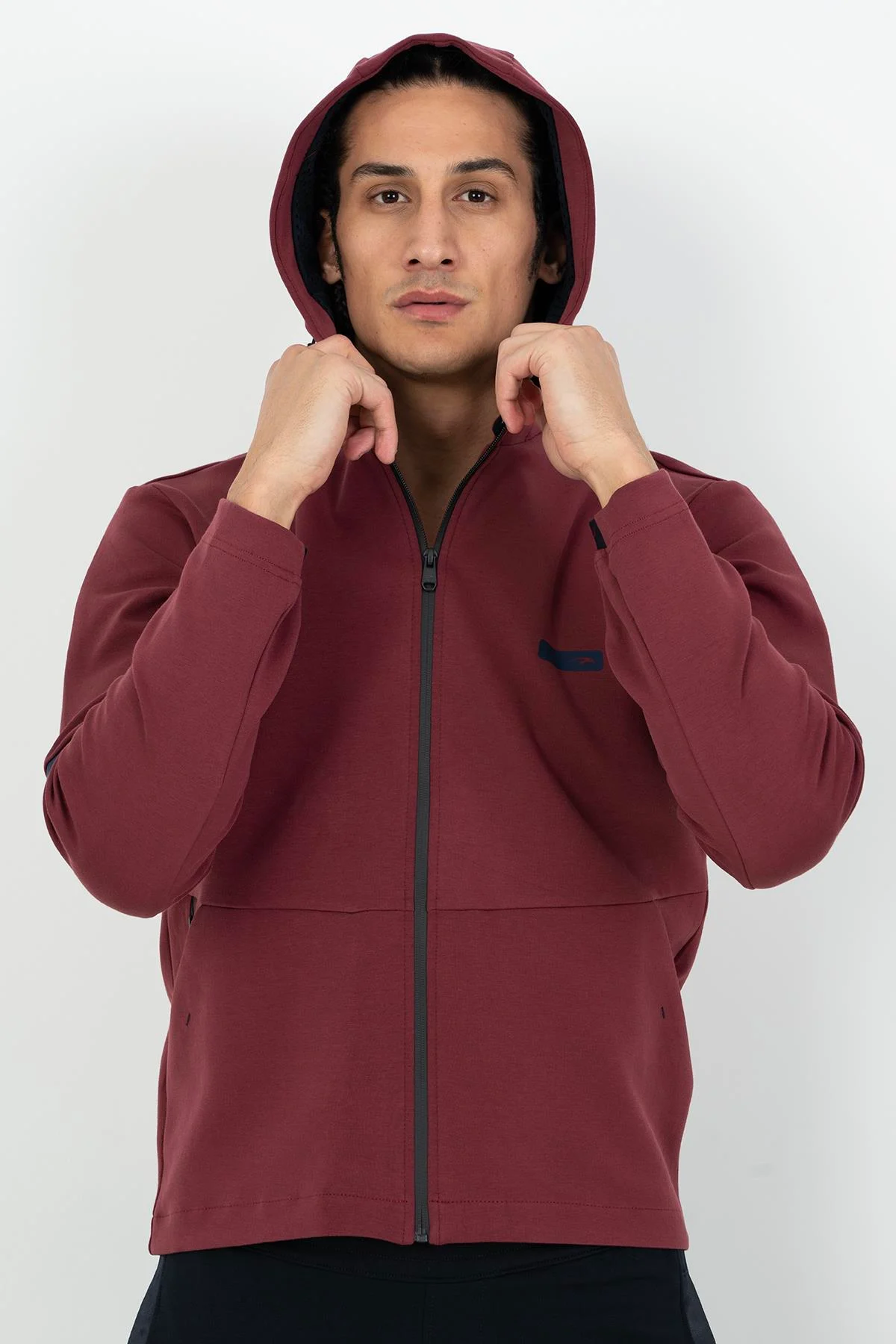 Maraton Regular Erkek Kapüşonlu Bordo Eşofman Üstü - 4