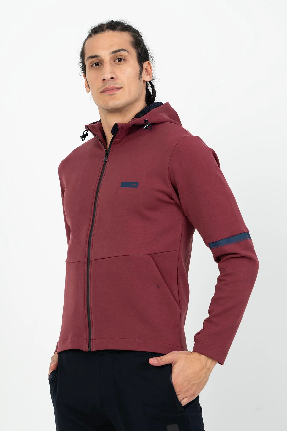 Maraton Regular Erkek Kapüşonlu Bordo Eşofman Üstü - 5