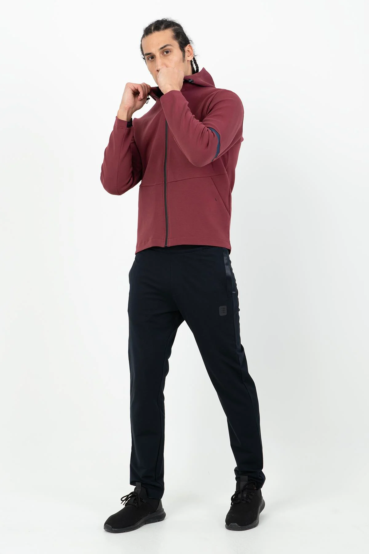 Maraton Regular Erkek Kapüşonlu Bordo Eşofman Üstü - 6
