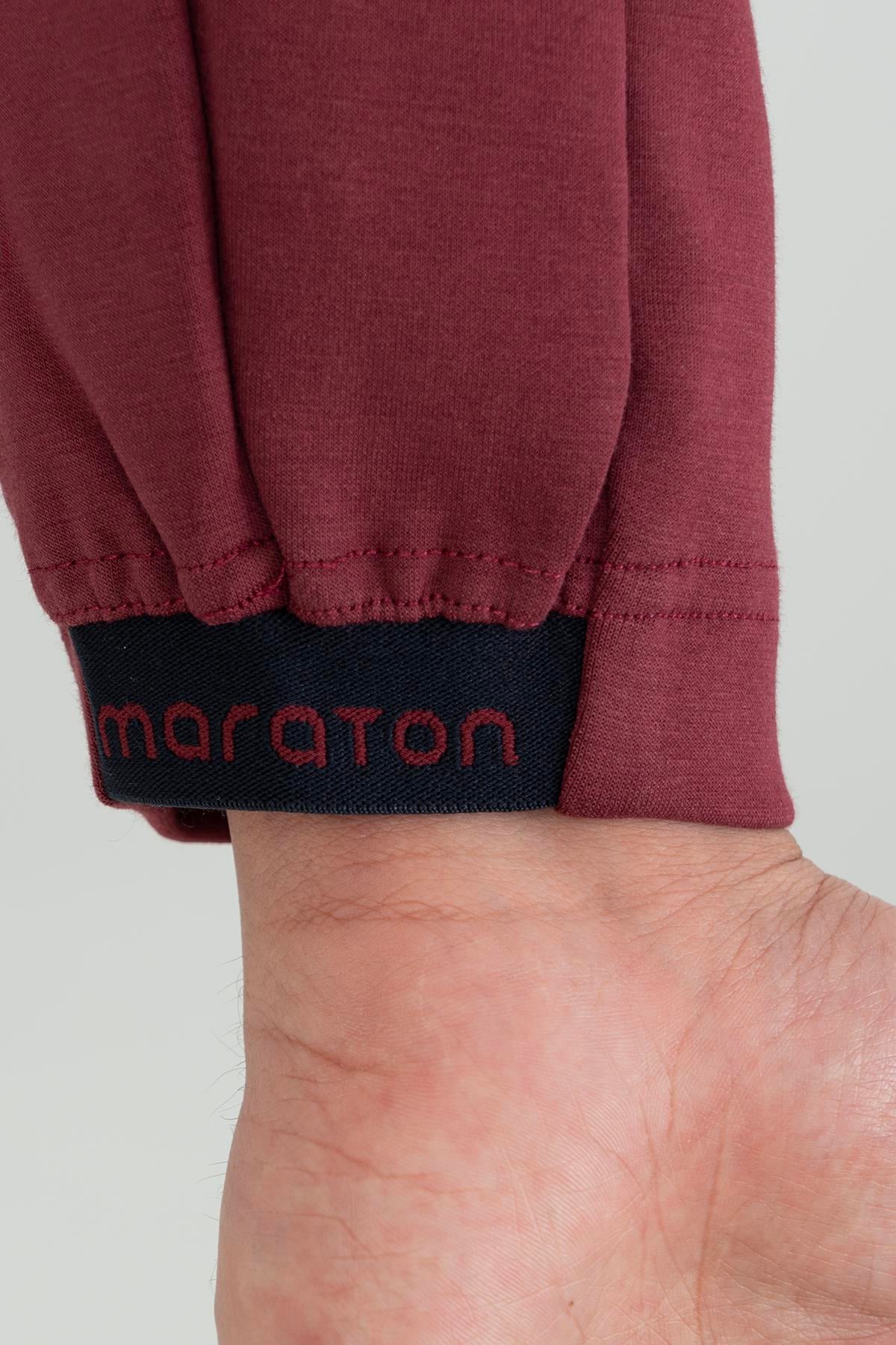 Maraton Regular Erkek Kapüşonlu Bordo Eşofman Üstü - 10