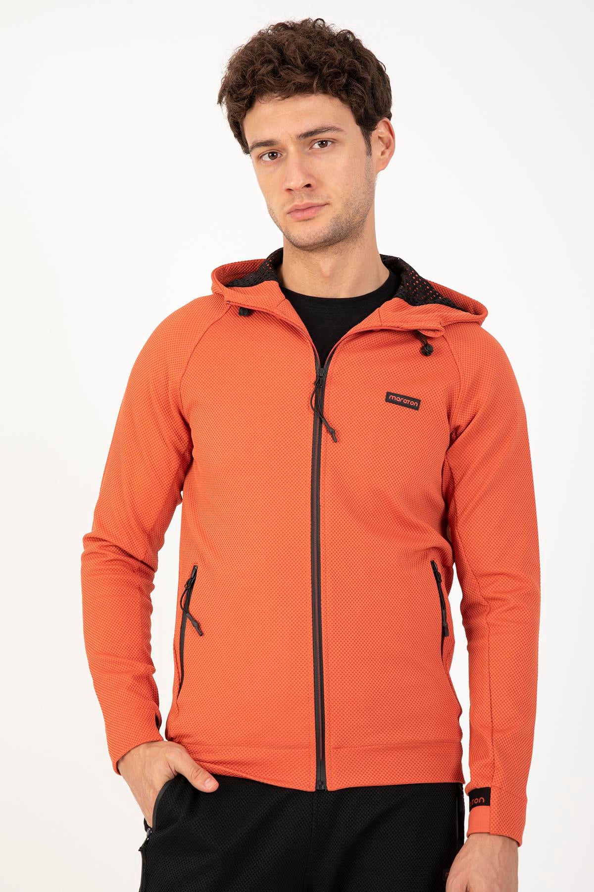 Maraton Regular Erkek Kapüşonlu Kiremit Eşofman Üstü