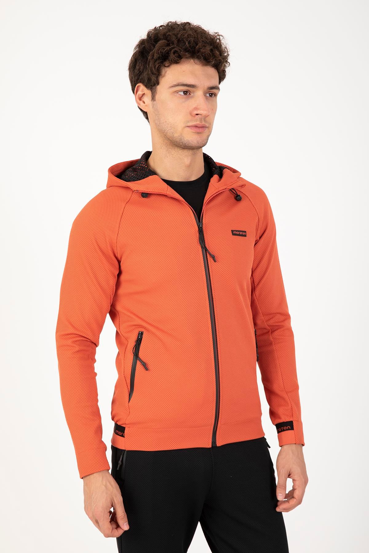 Maraton Regular Erkek Kapüşonlu Kiremit Eşofman Üstü - 4