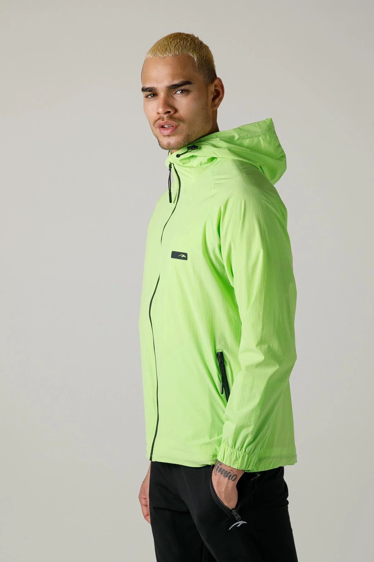 Maraton Regular Erkek Kapüşonlu Neon Yeşil Yağmurluk - 6