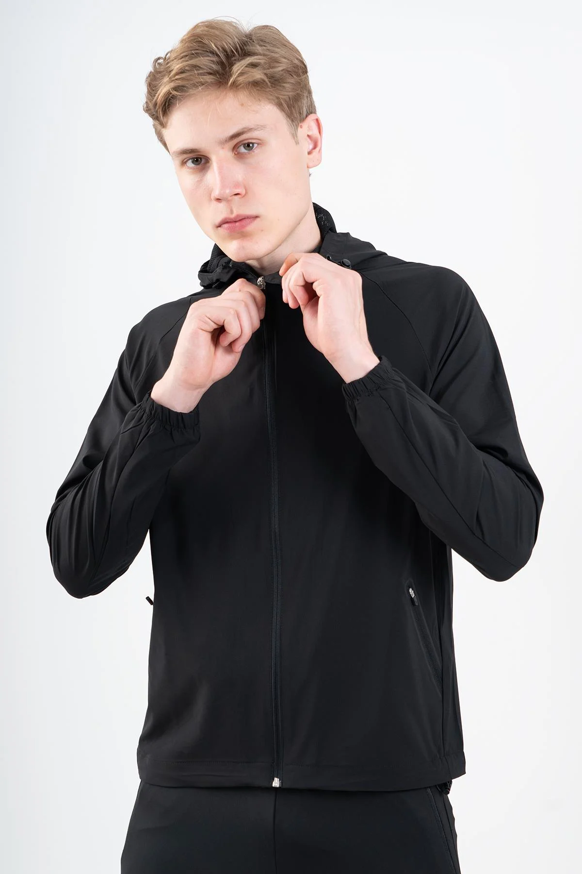 Maraton Regular Erkek Kapüşonlu Siyah Eşofman Üstü