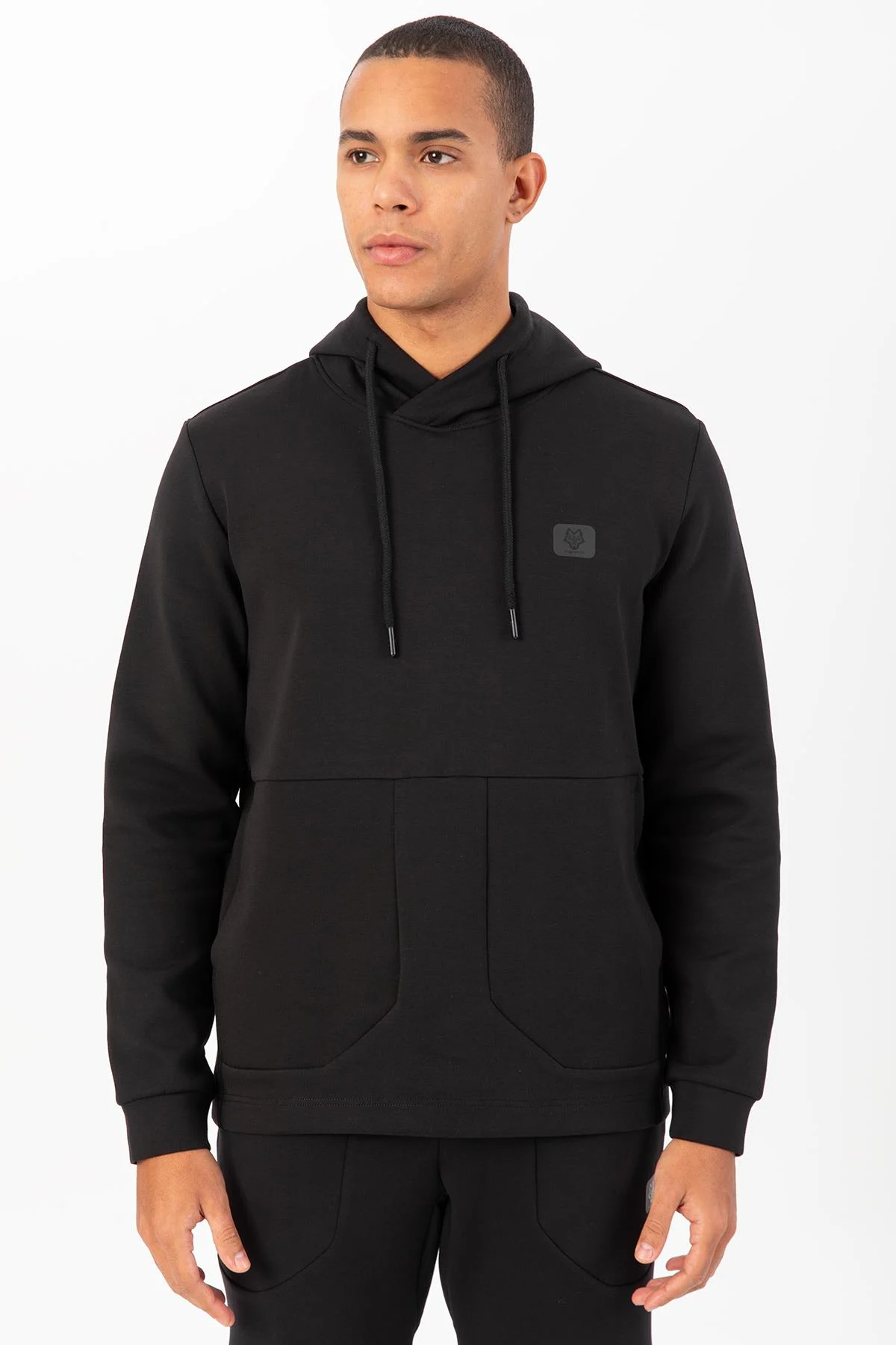 Maraton Regular Erkek Kapüşonlu Siyah Sweatshirt