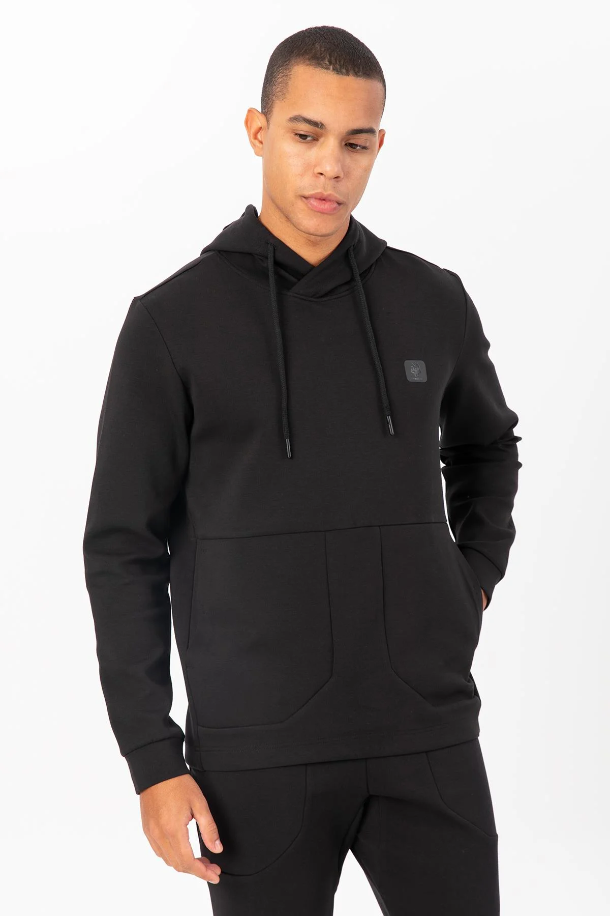 Maraton Regular Erkek Kapüşonlu Siyah Sweatshirt - 5