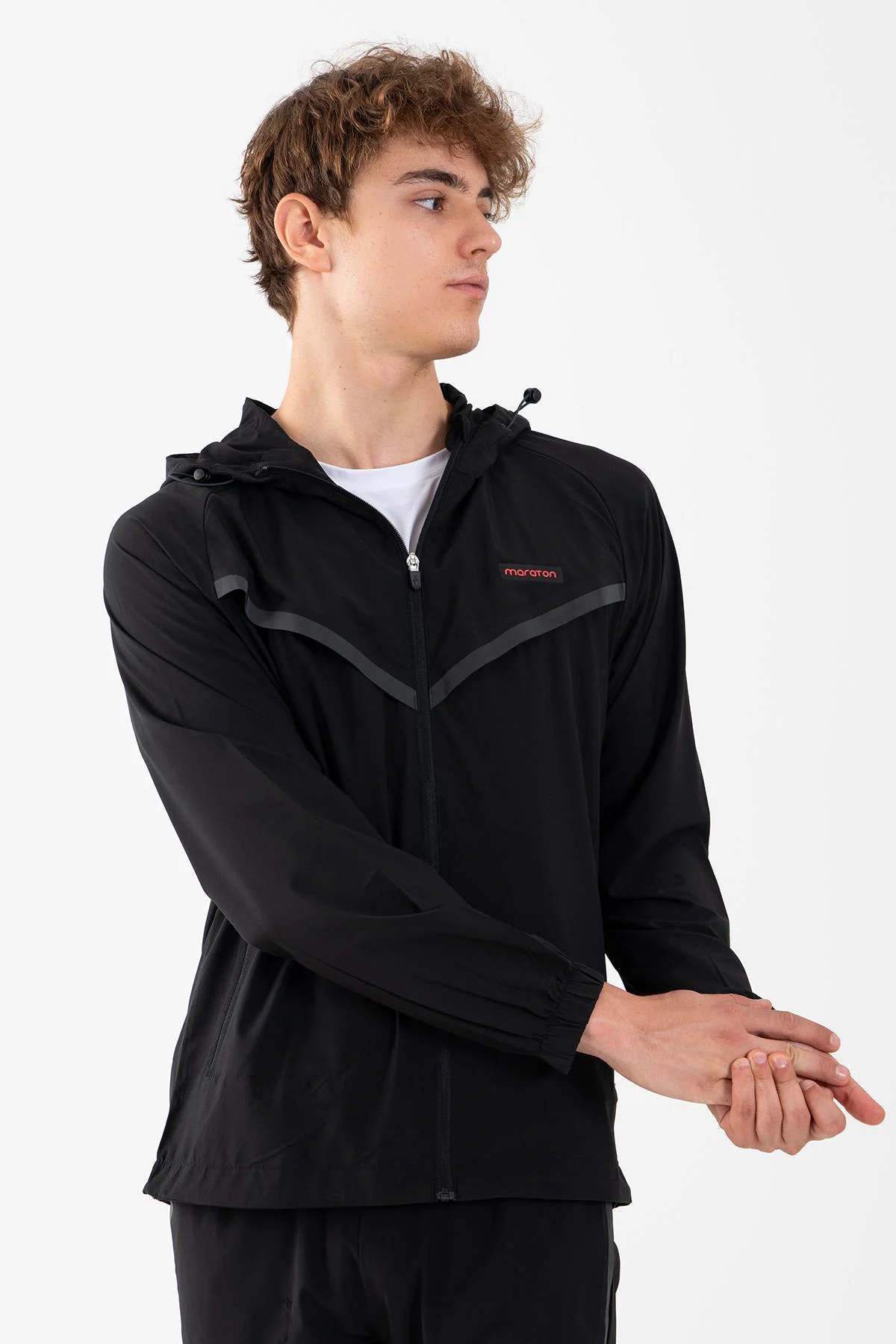 Maraton Regular Erkek Kapüşonlu Siyah-Turuncu Eşofman Üstü - 5
