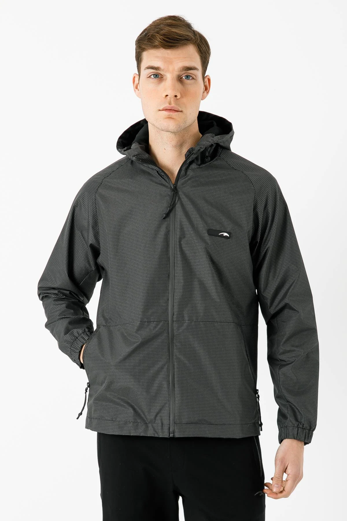 Maraton Regular Erkek Kapüşonlu Siyah Yağmurluk