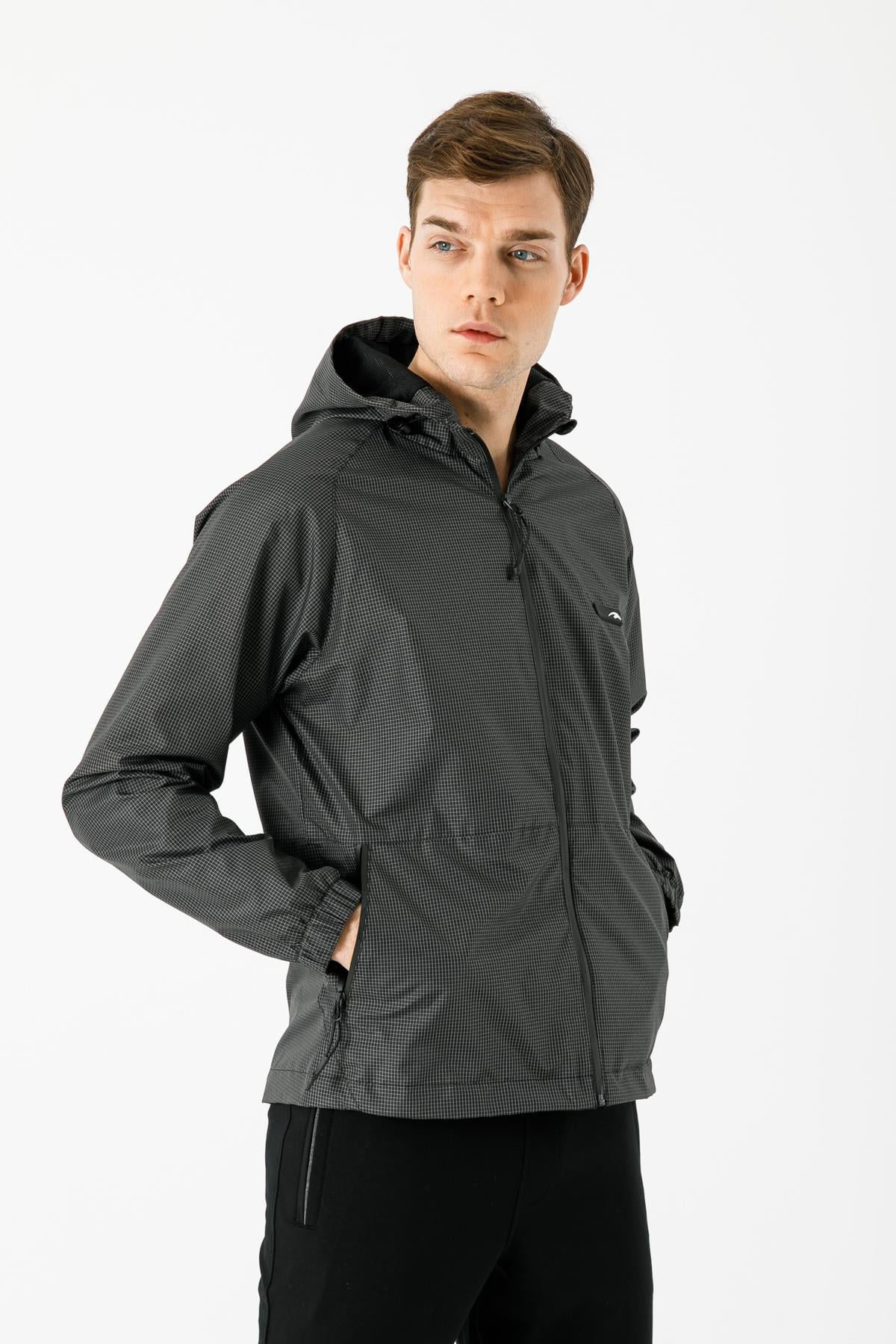 Maraton Regular Erkek Kapüşonlu Siyah Yağmurluk - 5