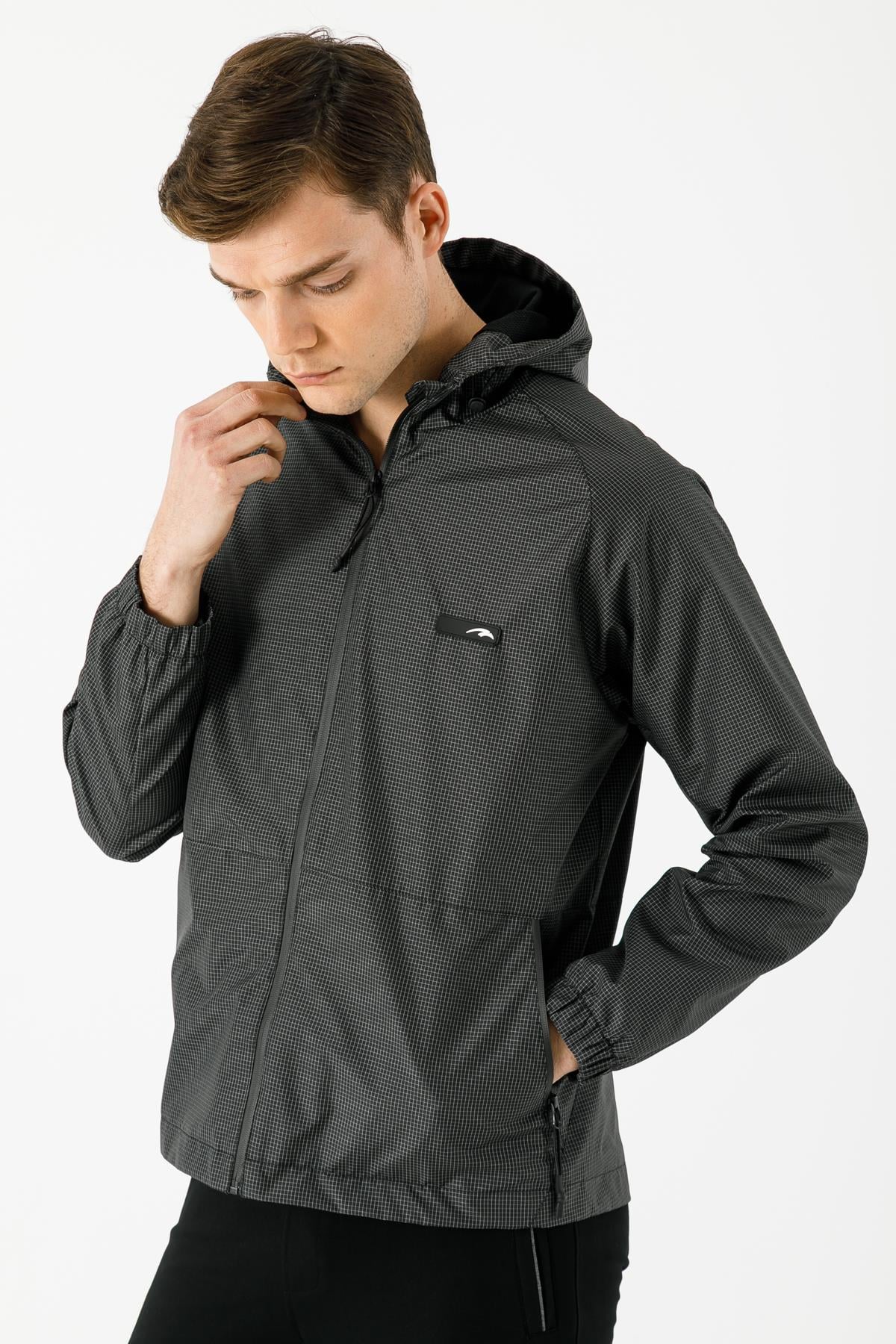 Maraton Regular Erkek Kapüşonlu Siyah Yağmurluk - 6