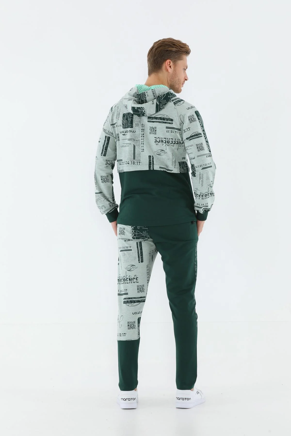 Maraton Regular Erkek Kapüşonlu Su Yeşili Eşofman Üstü - 3
