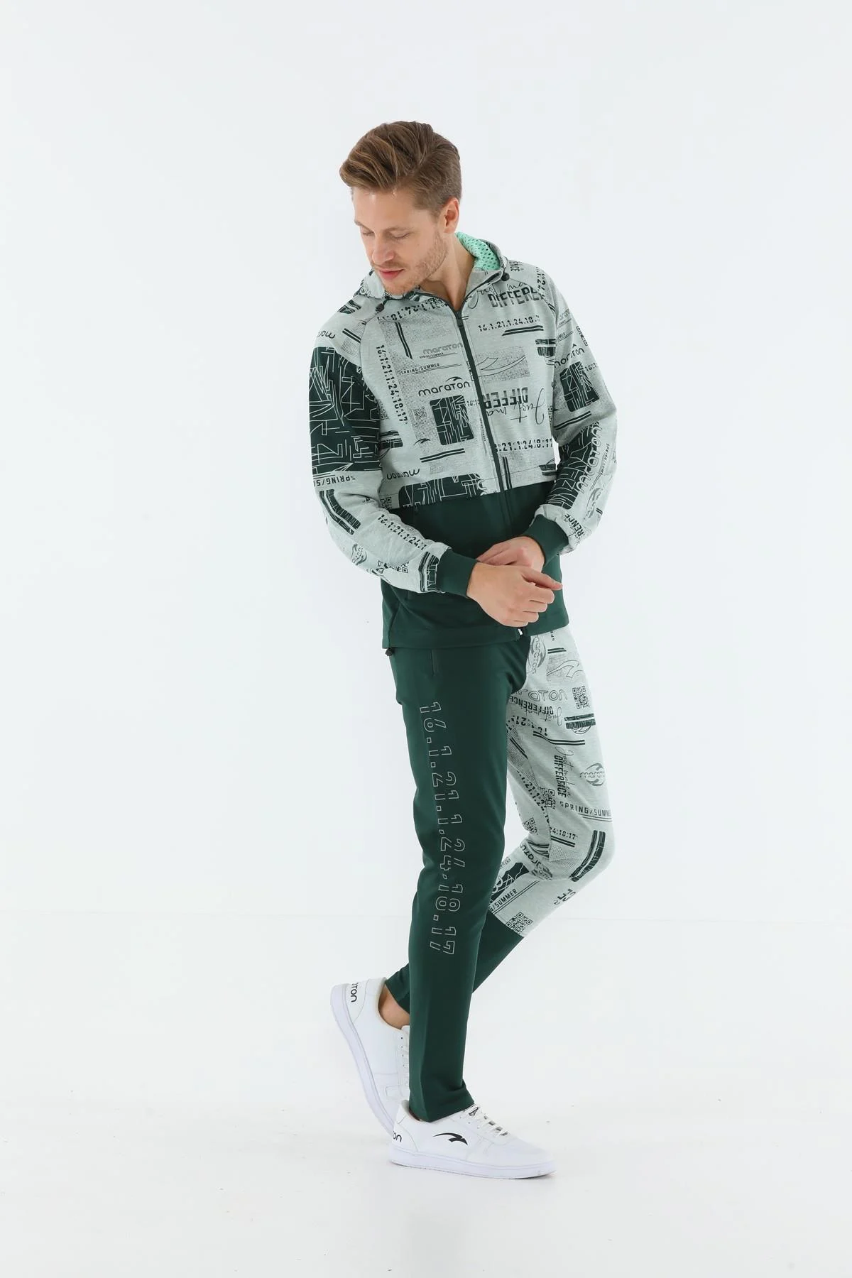 Maraton Regular Erkek Kapüşonlu Su Yeşili Eşofman Üstü - 4