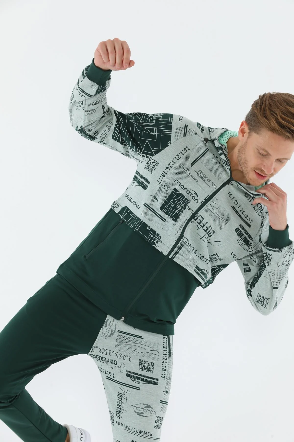 Maraton Regular Erkek Kapüşonlu Su Yeşili Eşofman Üstü - 6