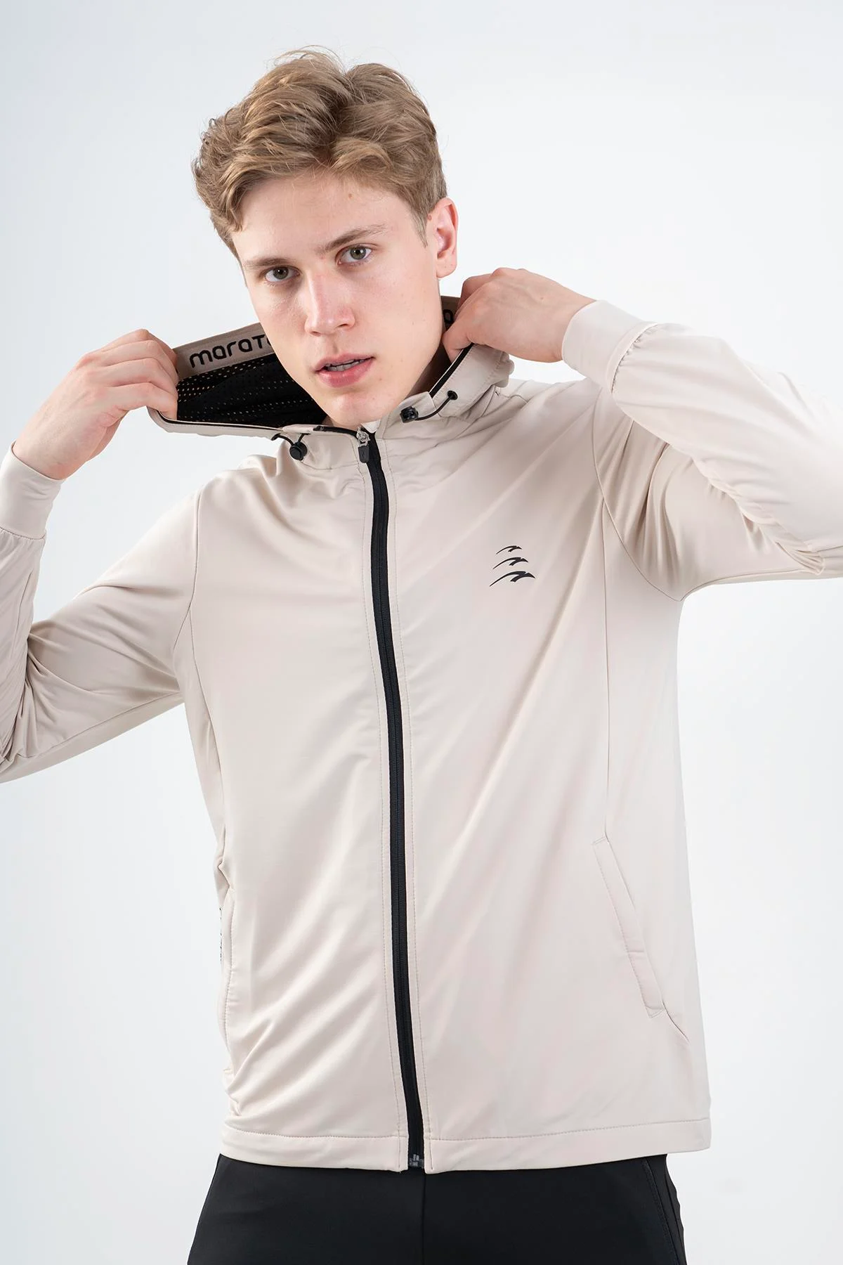 Maraton Regular Erkek Kapüşonlu Taş Rengi Eşofman Üstü