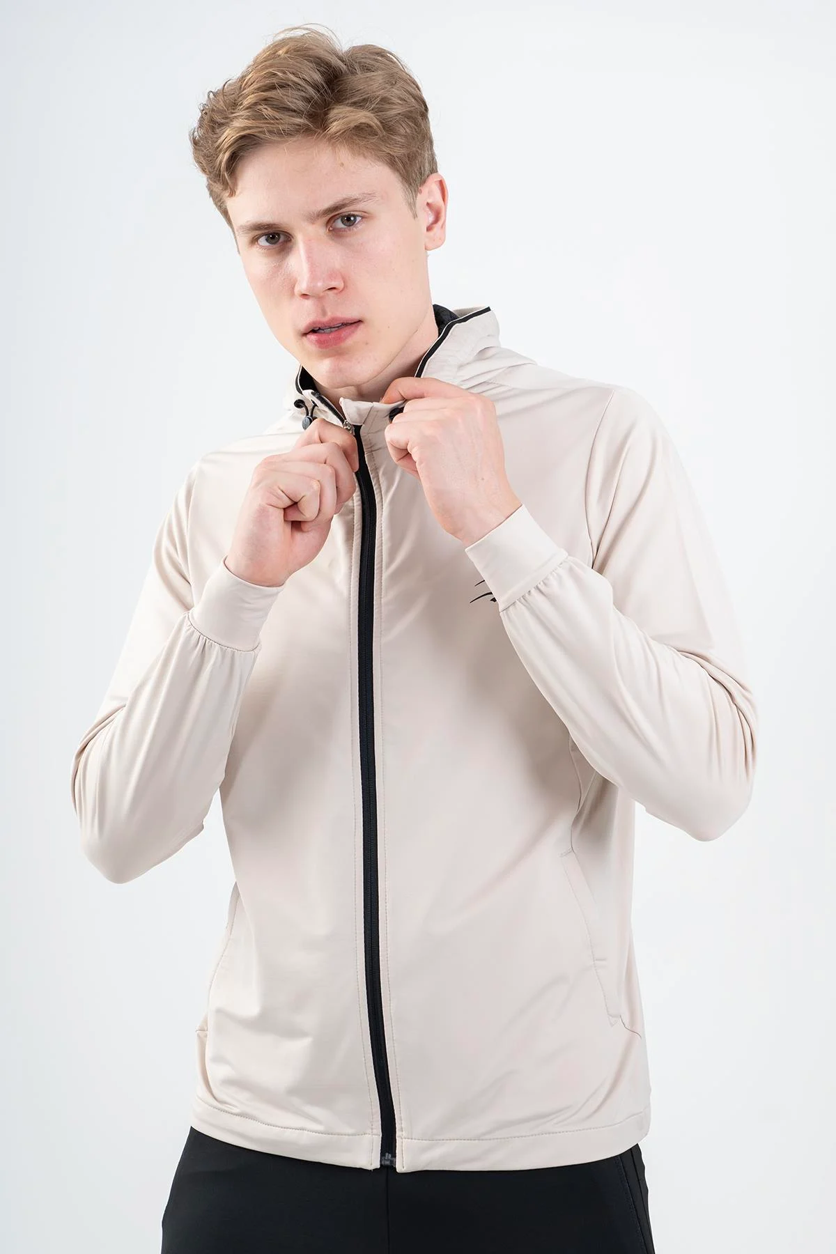 Maraton Regular Erkek Kapüşonlu Taş Rengi Eşofman Üstü - 4